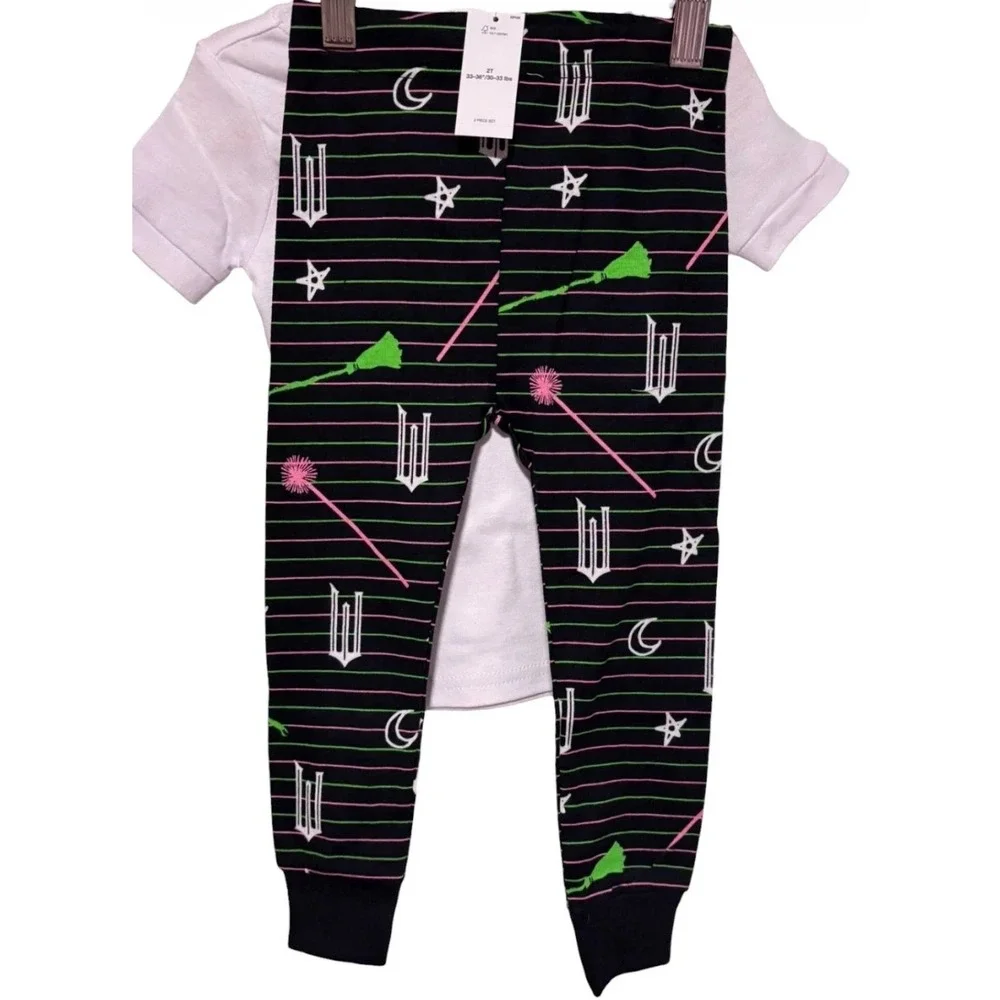 Wicked Movie Kids Pajama Lounge Set 2T White Tee Black Patterned Leggings 2pc